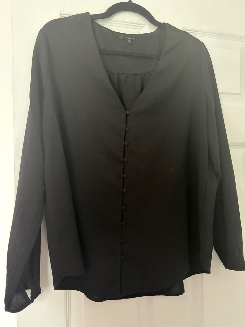 Dynamite Black Button-Front V-Neck Blouse